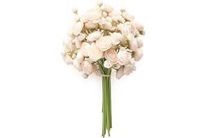 Floroom Ranunculus Artificial Flowers 18 Pcs Champagne Faux Silk Mini Ranunculus Bulk Fake Wedding Filler Flowers for DIY Cream Bouquets, Centerpieces, Bridal Shower Decorations & Arrangements