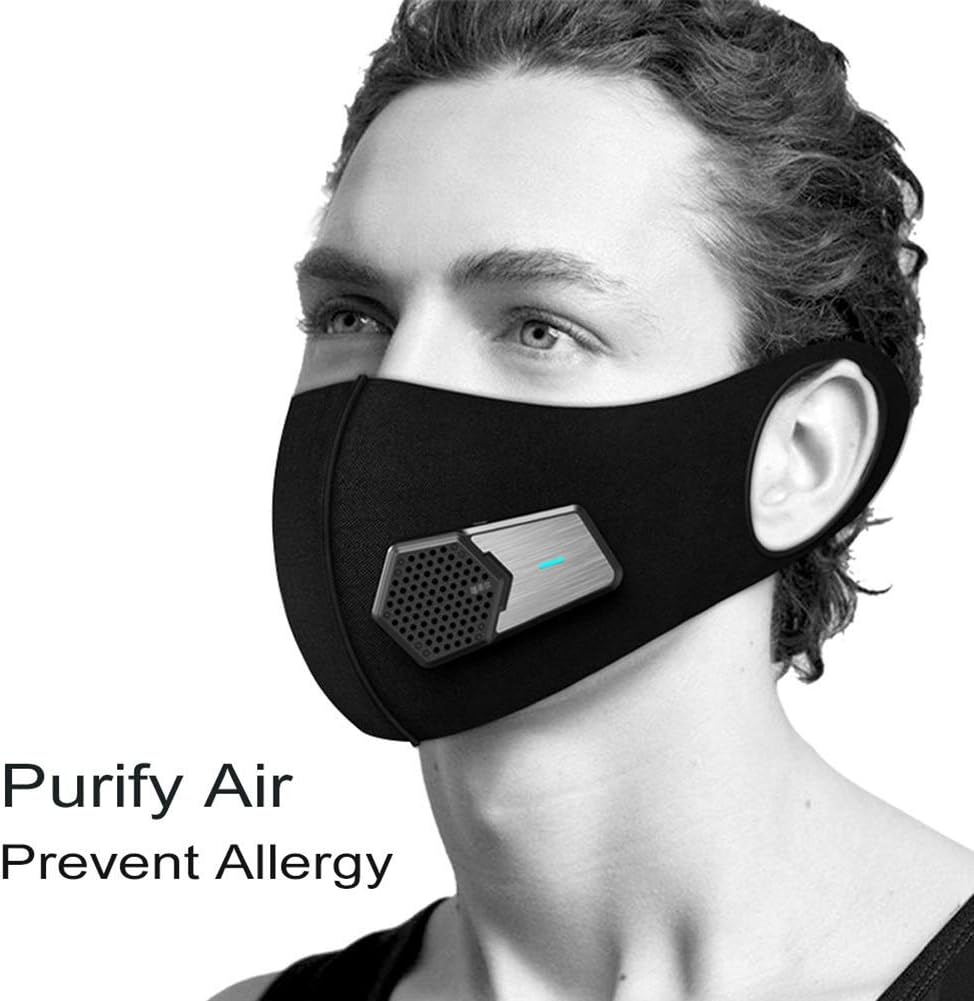 Smart Electric Face Protector Shield Black - Anti Pollution Dust Air Purifier Respirator Reusable Activated Carbon Filter, with 5 Composite Filter