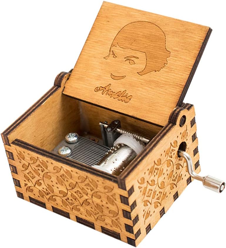 INSKYO Wooden Music Box, Amelie Handmade Engraved Wooden for Xmas Gift, Valentines