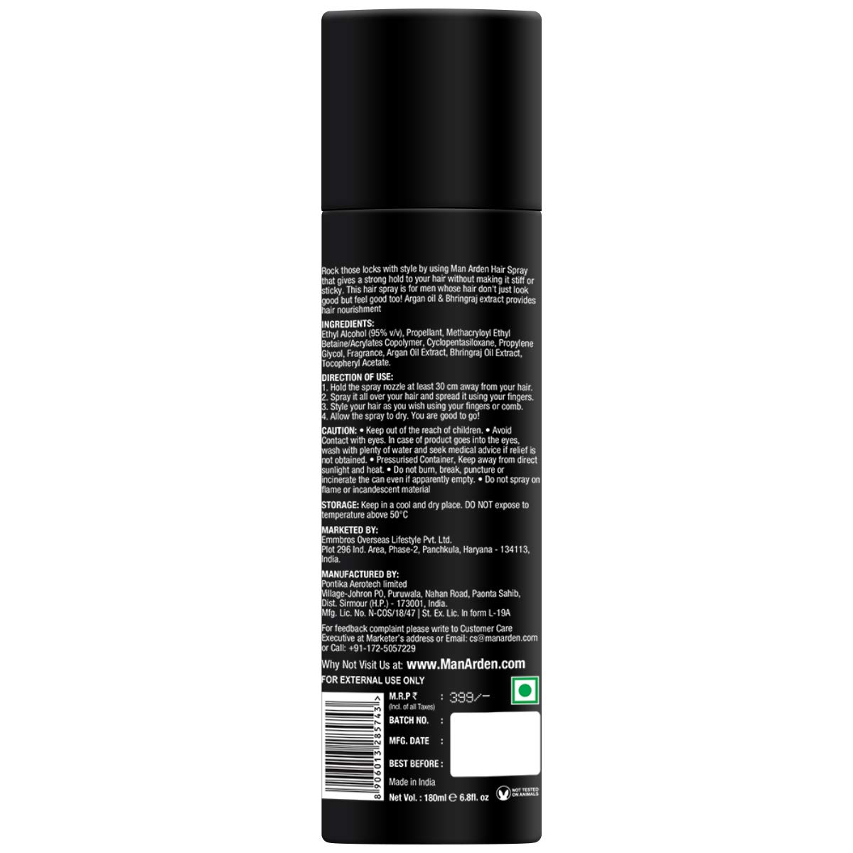 Buy Man Arden Hair Spray Strong Hold Styling With Nourishment
