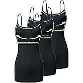 Reolena Shelf Bra Long Camisole Tops for Women Built in Bra Spaghetti Strap Tank Top Cami Layering Cotton Undershirts