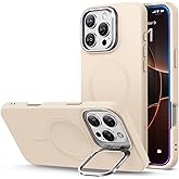 ESR for iPhone 16 Pro Max Case, Silicone Case with Stand,Compatible with MagSafe,Built-in Camera Stash Stand, Magnetic Phone Case for iPhone 16 Pro Max, Cloud Series, Light Tan
