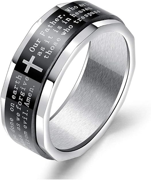 8mm Stainless Steel Cross Spinner Ring For Men – Choose Your Size (8-12) – Silver
