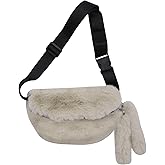 Fuzzy Fanny Pack for Women Faux Fur Belt Bum Bag with Adjustable Strap Waist Pouch Casual Crossbody Purse for Travel