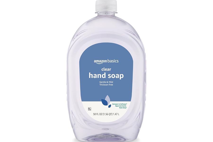 Amazon Basics Gentle & Mild Clear Liquid Hand Soap Refill, Triclosan-Free, Dermatologist-Tested, pH Balanced, Cruelty-Free, 50 Fluid Ounces, 1-Pack (Previously Solimo) product image