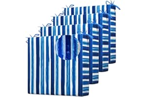 LFNOONE Outdoor Patio Cushions17 X 17" Blue Stripes Waterproof Garden Lawn Patio Furniture Chair Cushions Set of 4thicken High Density Sponge Filling for Patio Outdoor Furniture Decorative
