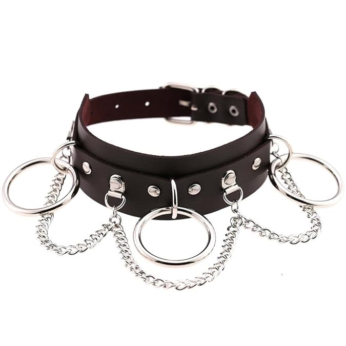 soweilan Damen Choker Halskette, Leder Schwarz Einstellbar Lange Ketten Kragen Halsband, Gotik Punk Rock Lederband
