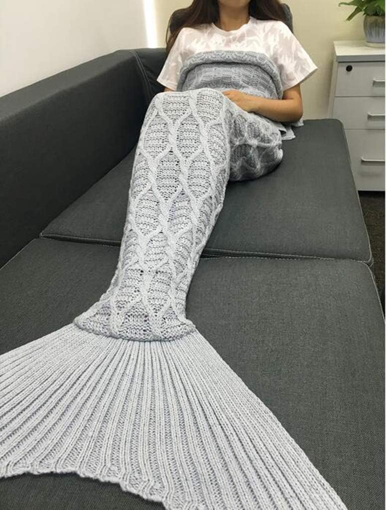 MEIRENTAN Mermaid Tail Blanket Crochet Mermaid Blanket Adult, Soft All Seasons Sleeping Blankets, Classic Pattern,18590cm,
