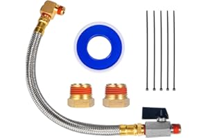 Breezliy Extended Tank Drain Valve Assembly Kit,10 Inch Braided Steel Hose 1/4 Inch NPT Drain Valve and Elbow Fitting for Air
