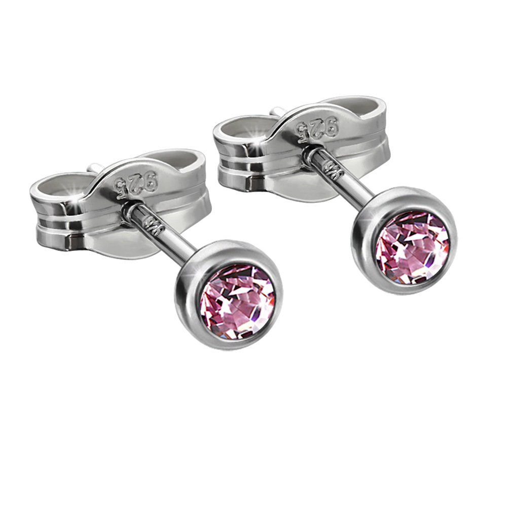 NKlaus silver pair of stud earrings 925 sterling silver rhodium plated 3,50mm lavender cubic zirconia ladies men 6570