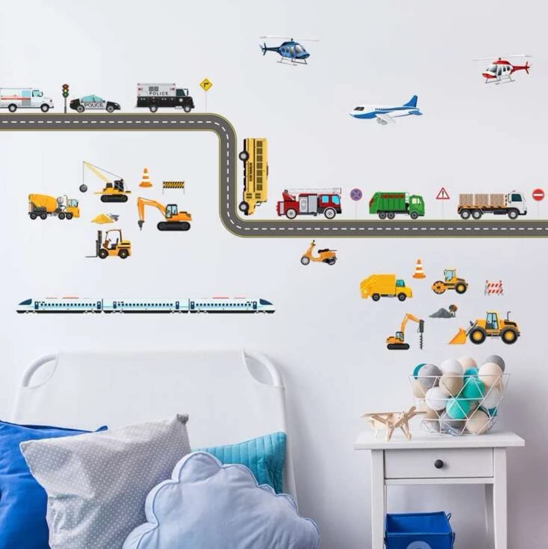 Child Kids Room Decal Decor, Nursery Wall Sticker, Cartoon Car Airplane Train, Vinyl Decor. Vehicle Wall Stickers Children's Bedroom