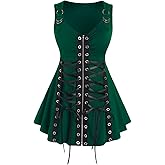 ROSE GAL Rosegal Womens Plus Size Gothic Lace Up Grommets Full Zipper Sleeveless Strap Tank Top