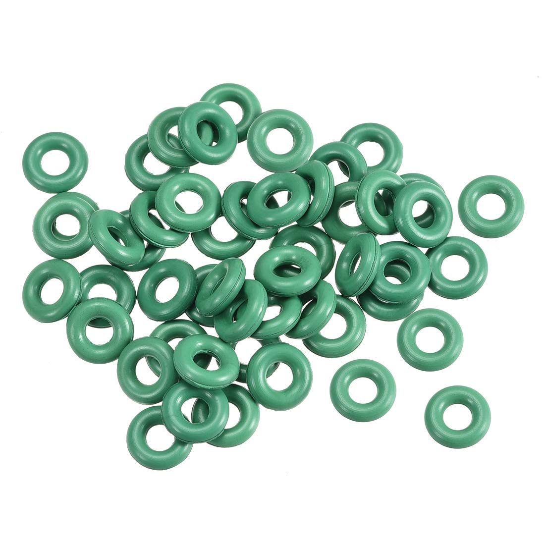sourcingmap Fluorine Rubber O-Rings, 7mm OD 3.2mm ID 1.9mm Width FKM Seal Gasket for Machinery Plumbing, Green, Pack of 50