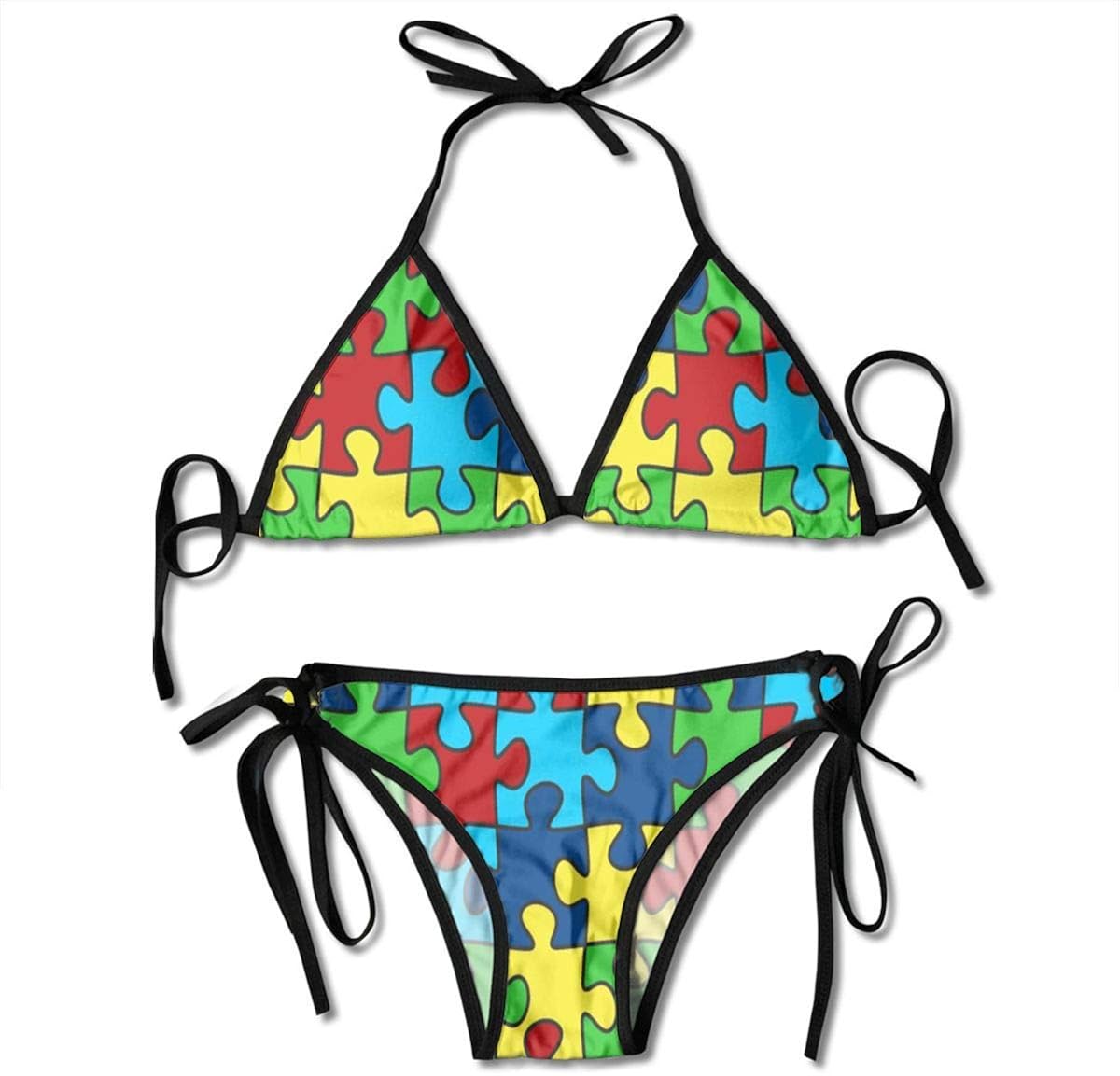 Bikini, Autism Puzzle Puzzles Thong Set Swimsuit Triangle Bottom String