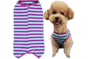 KUKASTER PET Dog’s Recovery Suit Post Surgery Shirt for Puppy, Wound Protective Clothes for Little Animals(purple blue stripe-m)