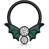 Mooncrush Jewelry Black Glow Bat Septum Ring 16G Halloween Daith Earrings for Women 10MM Helix Cartilage Hoop Earring Daith Piercing Jewelry Stainless Steel