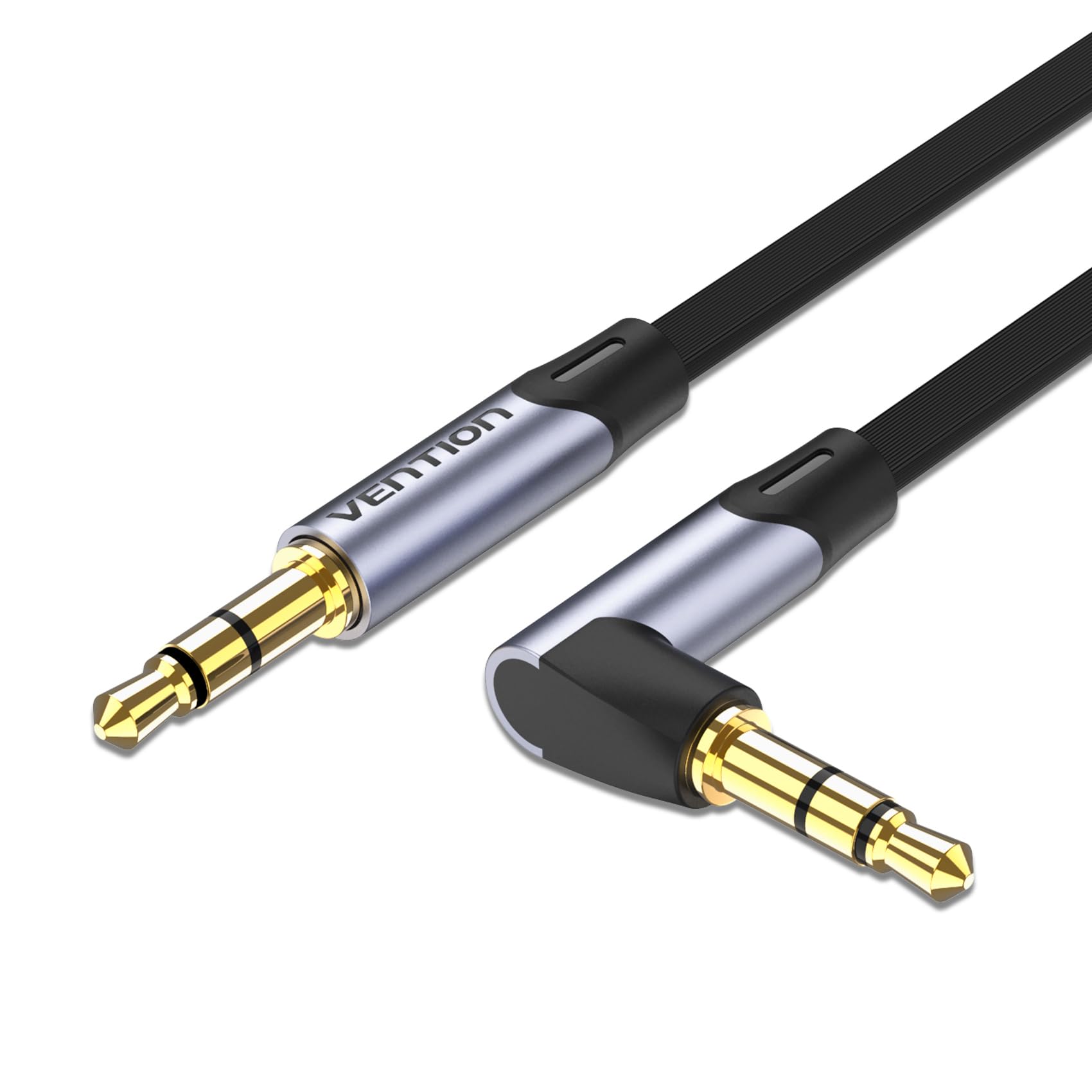 VENTION 1m 90 Degree Audio Cable - Flat TRS Cord 3.5mm to 3.5mm Stereo Jack Male to Male Jack Aux Lead for Headset, Car Speaker, Soundbar, PC, Laptop and More
