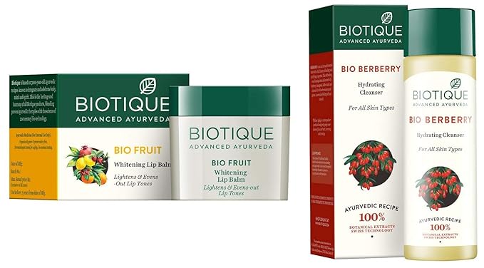 Biotique Bio Fruit Whitening Lip Balm, 12g & Bio Berberry Hydrating Cleanser For All Skin Types, 120Ml Combo