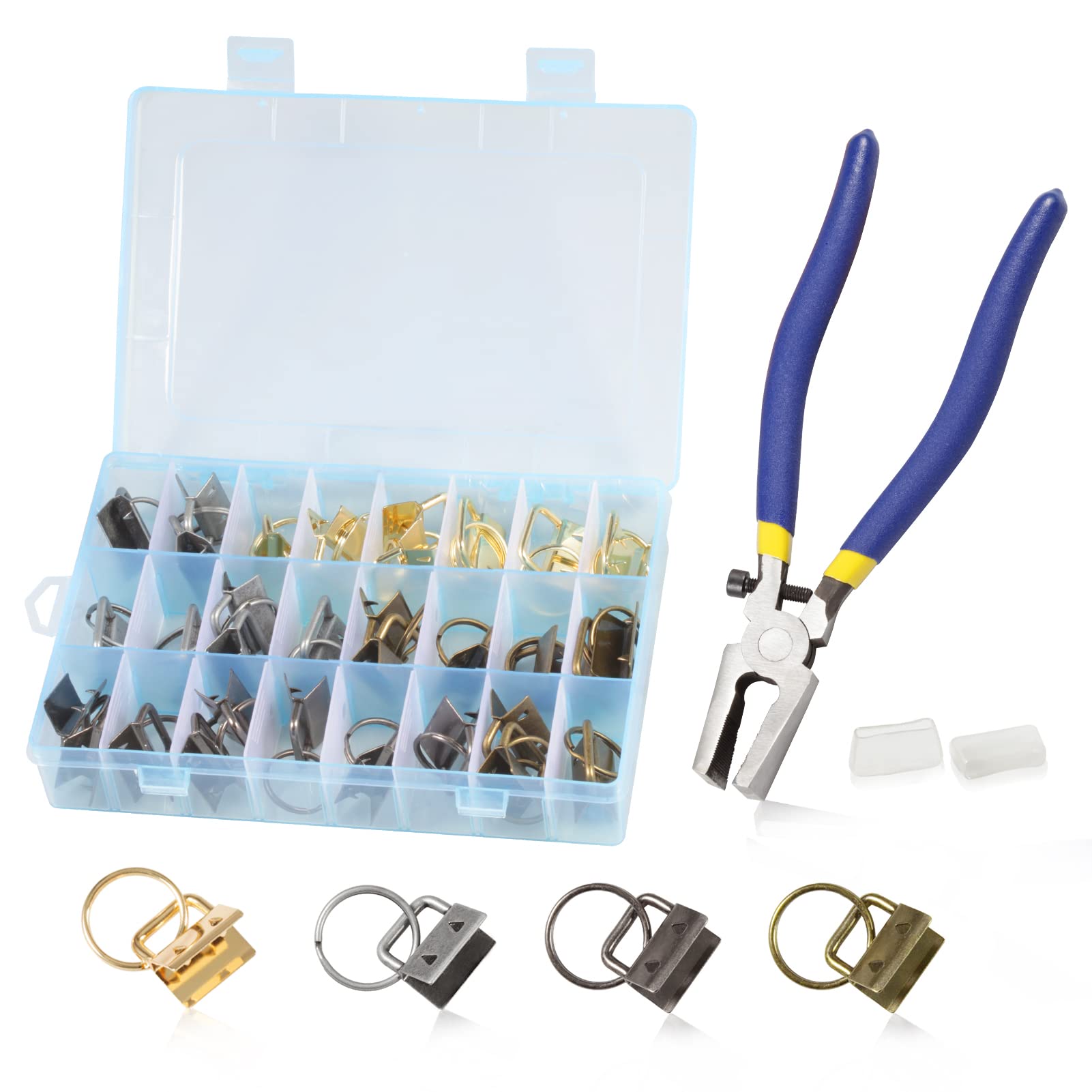 LEONTOOL Key Fob Hardware Pliers Tool 32 Pcs 0.8 inches Keychain Fob Hardware Kit 8 inches Key Fob Glass Running Plier with Rubber Cover for Wrist Strap Key Chain Lanyard Clasp Hardware