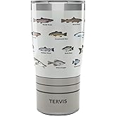 Tervis Traveler Fishing Here Fishy Fishy Triple Insulated Tumbler Travel Cup Keeps Drinks Cold & Hot, 20oz, Stainless Steel