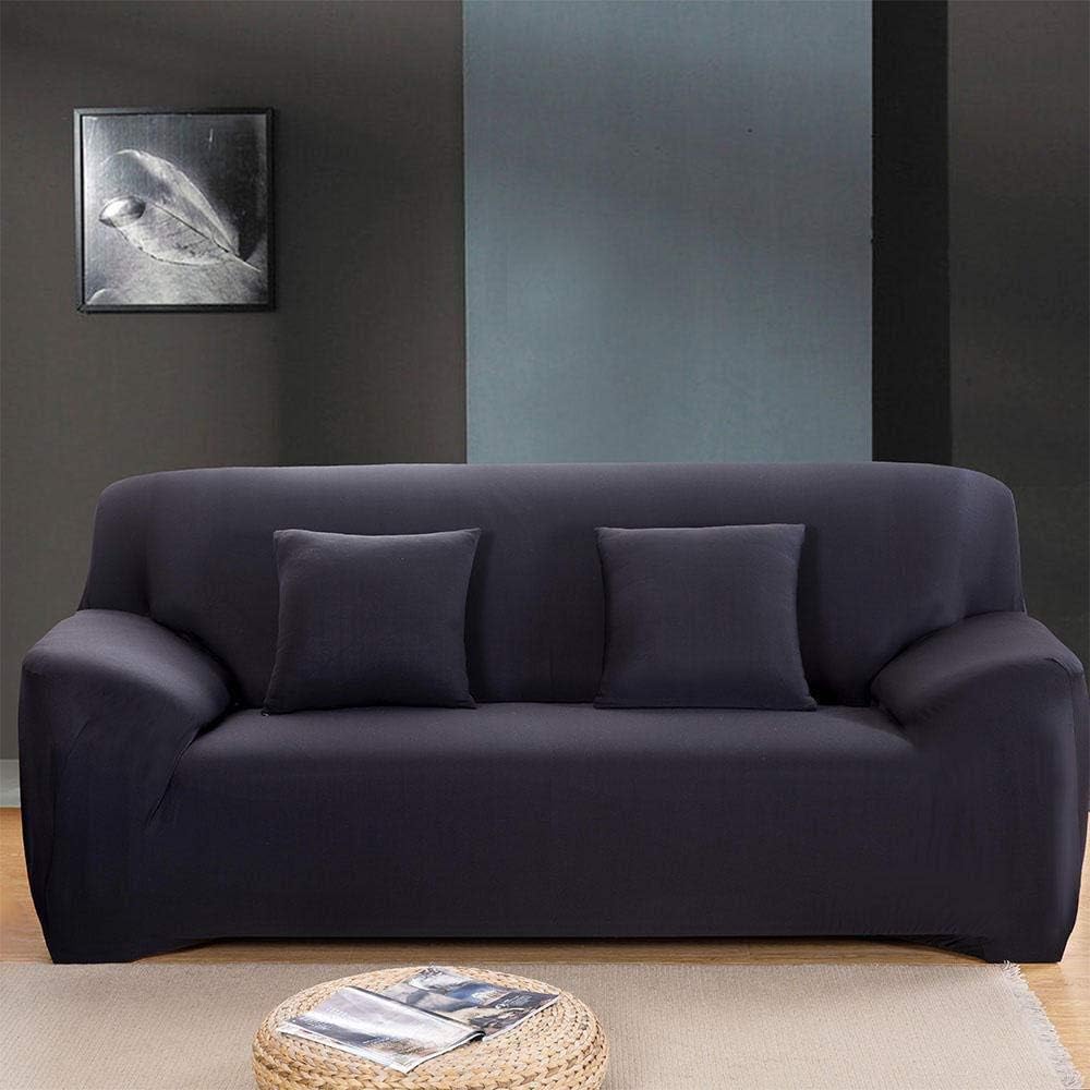 ZGQ Cotton Sofa Cover for Leather Couch for 1 2 3 4 seat,Sofa Cover Stretch for Pets Dogs Cats, All-Inclusive L-Shaped Sectional Corner Couch Cover Home Textile Polyester,Black,Single seat