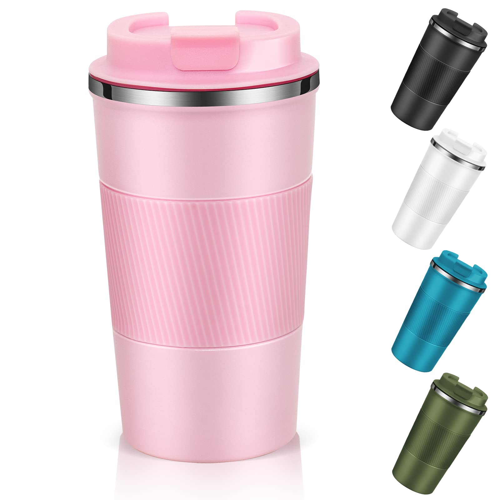 Dycietx Travel Mug with Leakproof Lid,Insulated Reusable Coffee for Hot&Cold Drinks/Tea,Portable Stainless Steel Thermal Takeaway Cup Car/Outdoor/Picnic/ Office/School (510ml Pink) (CM03RD)