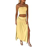 Two Piece Skirt Set for Women - 2 PC Summer Beach Vacation Outfits Going Out Strapless Tube Crop Tops Boho Maxi Skirts Sets