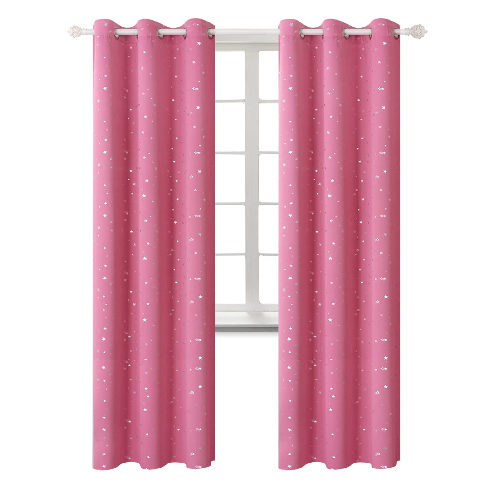 BGment Kids Blackout Curtains for Living Room - Silver Star Printed Thermal Insulated Room Darkening Grommet Curtains for Nursery, Set of 2 Panels (42 x 84 Inch, Pink)