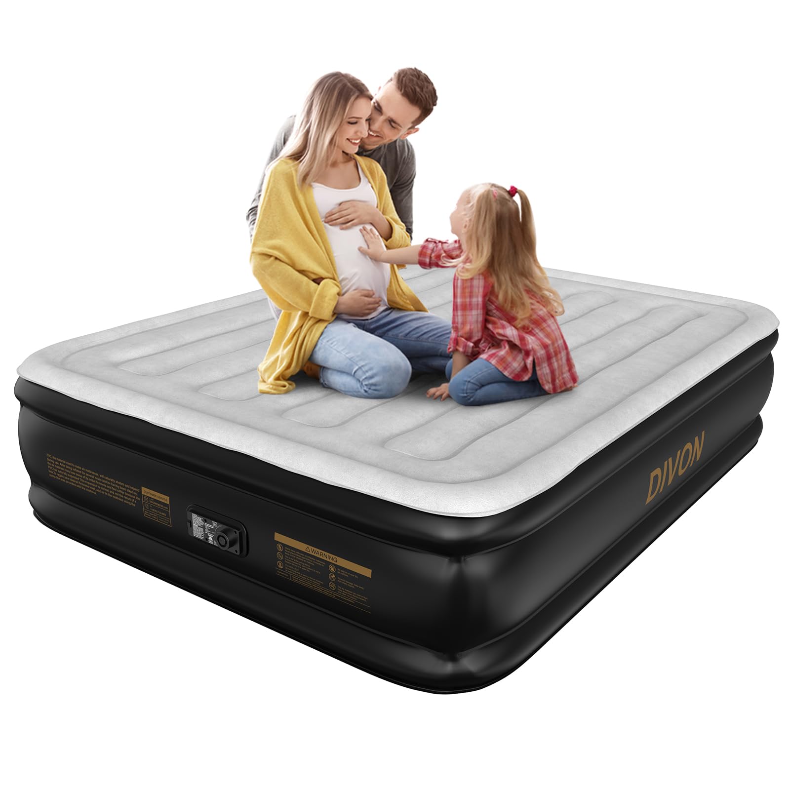 Photo 1 of DIVON Air Mattress Queen with Built in Pump,Blow Up Mattress with Wave Pattern in 3 Mins,18'' Quick Inflatable Mattress, Luxury Airbed for Home&Camping,Black,660lbs