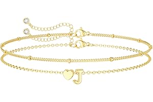DEARMAY Dainty Initial Heart 14K Gold Plated Bracelets for Women Trendy, Letter Charm Bracelet Jewelry Cute Simple Fashion Chain Gift