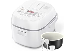 TOSHIBA Rice Cooker Small 3 Cup Uncooked – LCD Display with 8 Cooking Functions, Fuzzy Logic Technology, 24-Hr Delay Timer an