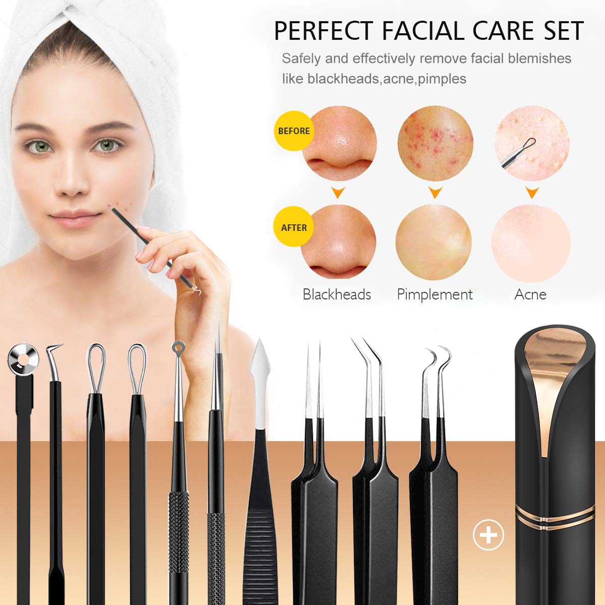 Blackhead Remover Tool Kit, Aooeou 10 Pcs Professional Pimple Popper Tool - Comedone Extractor Acne Removal Kit for Blemish, Whitehead Popping, Zit Removing for Nose Face: Beauty