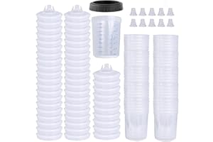 Aflybltol Disposable Paint Sprayer Mixing Cup for Automotive Paint Gun, HVLP Paint Spray Paint Gun 6 Ounce (160ml) Kit with 50 Cups and Lids System, 1 Hard Cup with Retainer Ring and 10 Plugs