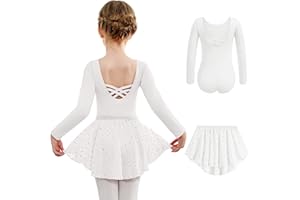 Arshiner Girls Ballet Leotards with Chiffon Dance Skirt Long Sleeve Crisscross Back Toddler Dance Outfit Combo