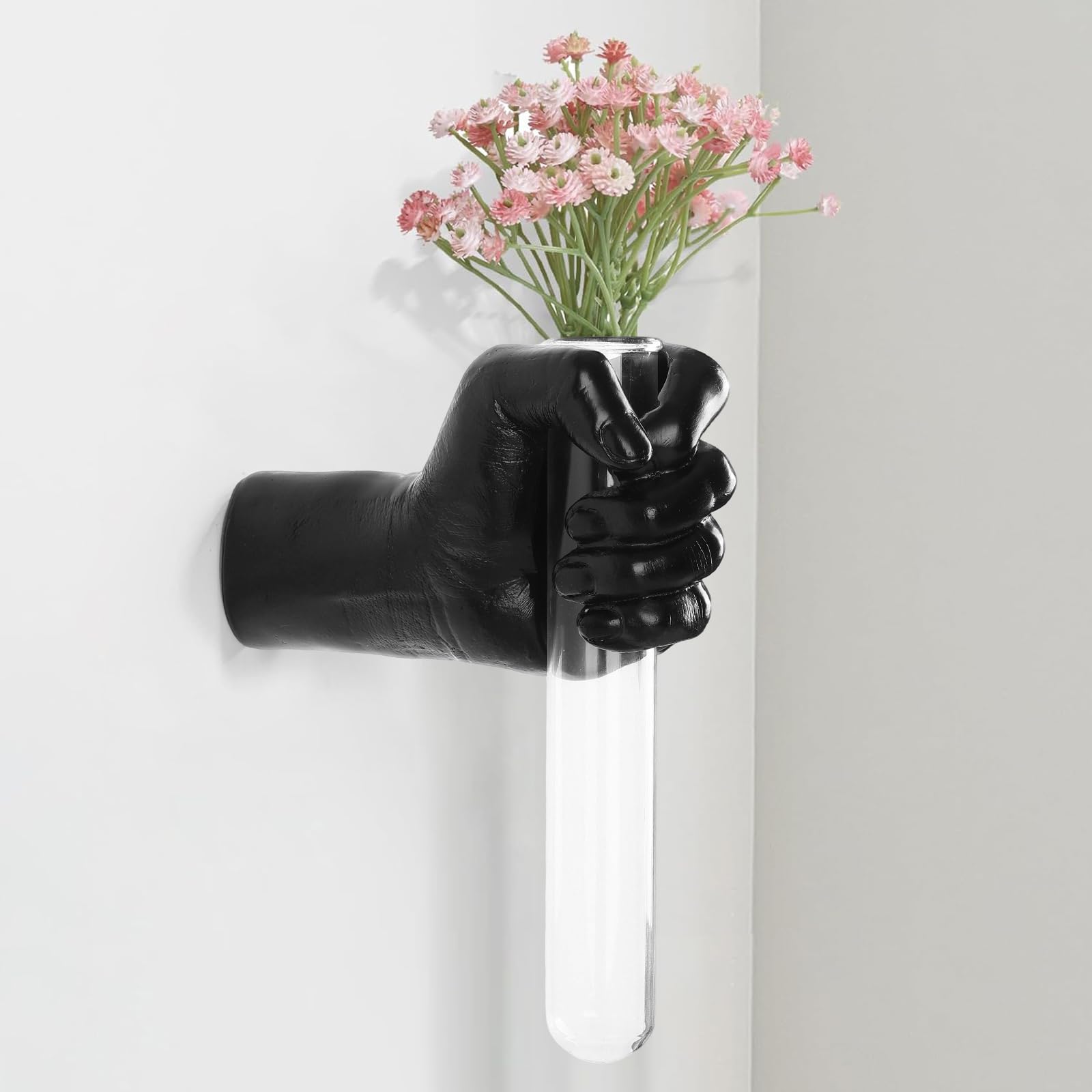 Photo 1 of XYQXYQ Black Wall Sculptures, Hand Vases Home Decor, Wall Mount Art Sculpture, Unique Wall Art Statue, Funky Flower Vase Decorations, Modern Eclectic Hanging Decor,Glass Test Tube Vase