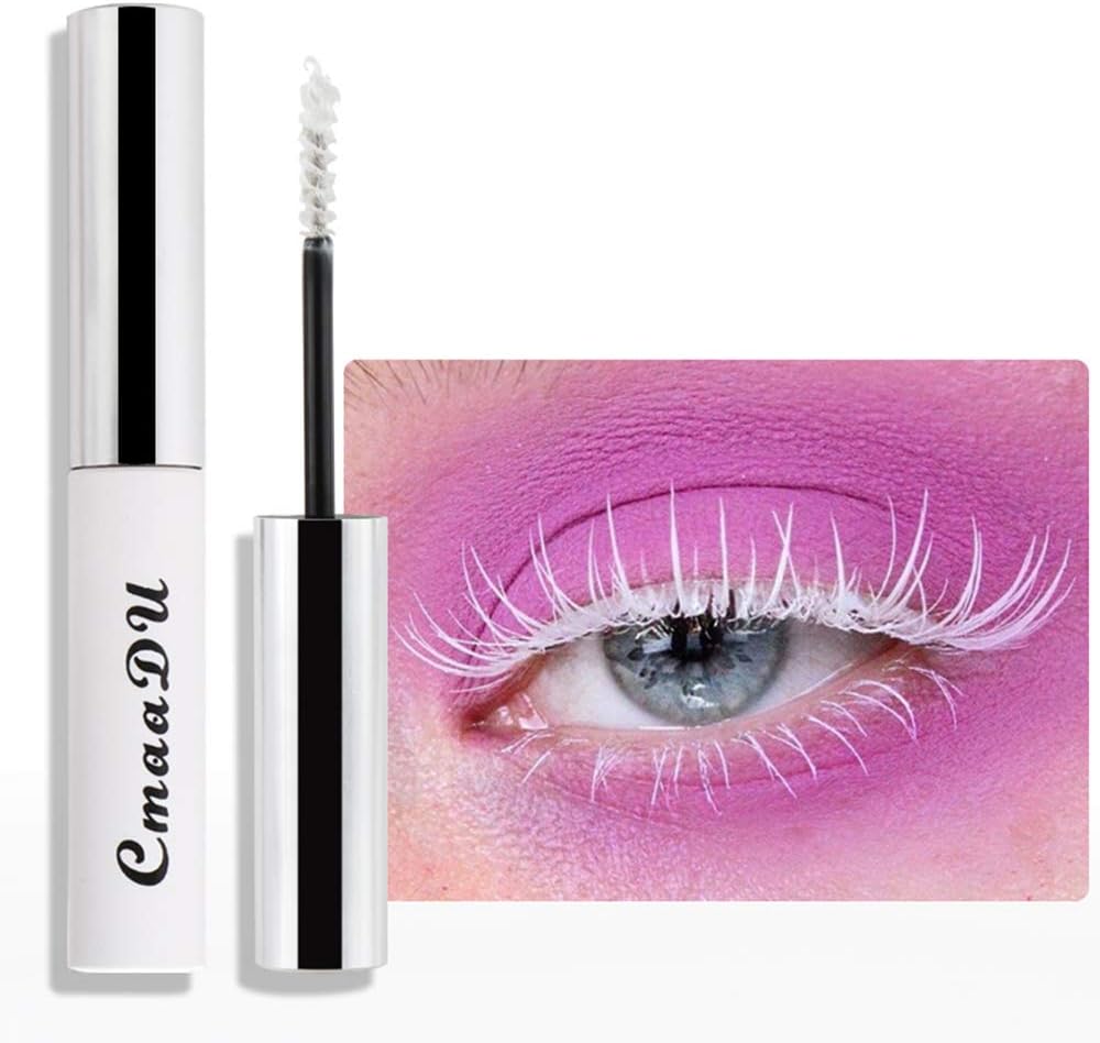 Waterproof Colorful Mascara, 12 Color 4D Fiber Mascara Eyeliner Charming Longlasting Curling Mascara for Eyelash Eye Makeup (White)