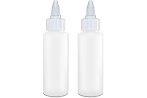 BRIGHTFROM Twist Top Applicator Bottles, Squeeze 2 OZ Empty Plastic Bottles, Refillable, Open/Close Nozzle - Multi Purpose (Pack of 2)