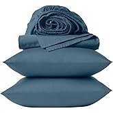 Coyuchi Classic Sateen Sheet Set Queen, Cerulean, 100% GOTS Certified Organic Cotton, Silky Soft, Luxury Sheets, Fair Trade Certified, 4-Piece Bedding Set
