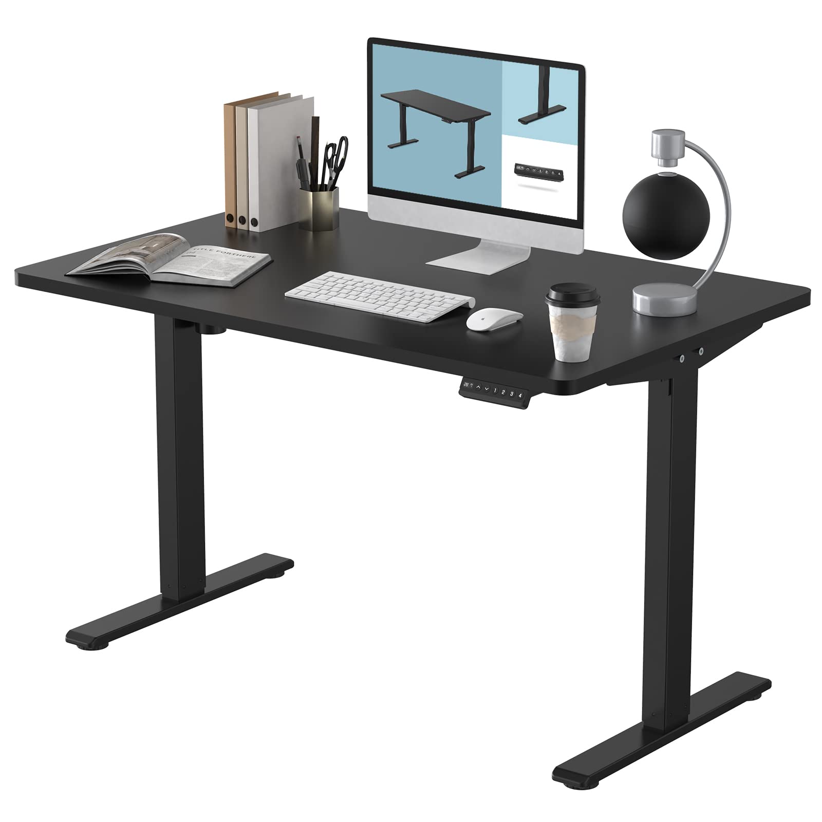 FLEXISPOT EN2 Whole-Piece Standing Desk with Clamp Power Strip, 48x24'' Electric Stand Up Height Adjustable Desk with Cable Management (Black Frame + 48