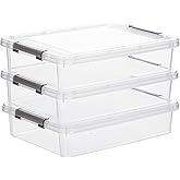 Citylife 3PC Storage Bins with Lids, Stackable Plastic Box, Paper Storage | Clear Storage Containers Stack to Save Space, Craft Organizer &amp; Photo Storage Bins keep Board Game, Paper and Photos Sorted