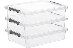 Citylife 3 PCS Plastic Storage Bins with Latching Lids Portable Project Case Clear File Box Stackable Storage Containers for Organizing A4 Paper, Photo, Document, Scrapbook