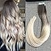 Full Shine Tape in Hair Extensions - 14 Inch Real Human Hair Color 3 Dark Brown and 8 Fading to 613 Bleach Blonde - 20 Pcs 50G Double Sided Extensions