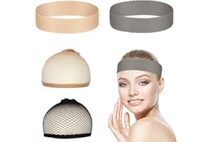 Emperoch 4 Pcs Wig Grip Band and Wig Cap Set, 2 Pcs Non-Slip Silicone Wig Grip Band and 2 Pcs Elastic Nylon Wig Caps for Wome