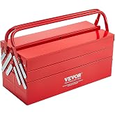 VEVOR Metal Tool Box, 18-inch, 3-Tier 5-Tray Portable Folding Tool Chest Organizer with Handle &amp; Lock Hole, Powder Coated Steel, Cantilever Toolbox for Household Factory Warehouse Repair Shop, Red