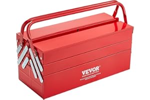 VEVOR Metal Tool Box, 18-inch, 3-Tier 5-Tray Portable Folding Tool Chest Organizer with Handle & Lock Hole, Powder Coated Steel, Cantilever Toolbox for Household Factory Warehouse Repair Shop, Red