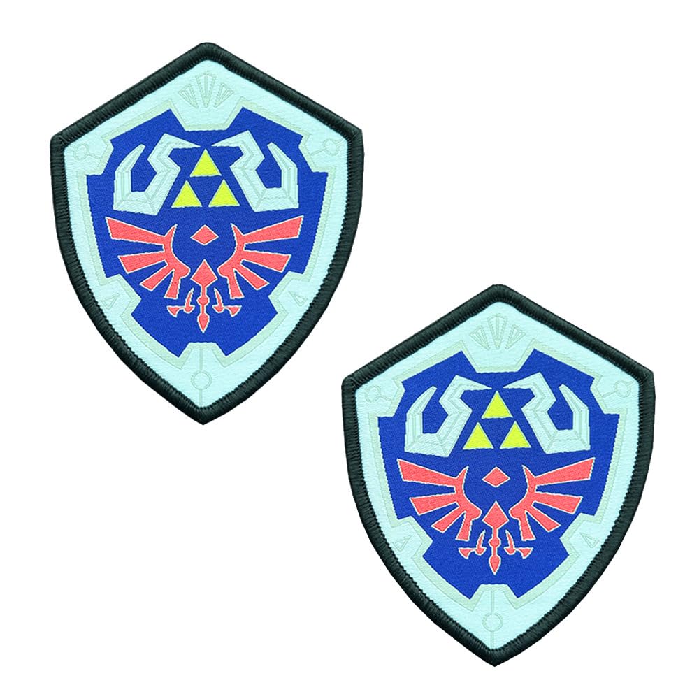 2 PCS Compatible with Legend of Zelda Hyrule's Royal Crest Shield Logo Embroidered Hook and Loop Patch Video Game Applique Emblem for Costume Backpack Uniform Vest Kids Men Game Decor