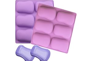 PSKJATIN 2 Pack Oval Silicone Soap Molds，6 Cavity Soap Molds for Soap Making Silicone Molds for Soap Bath Bombs Shower Steamer Lotion Bars