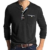 Mens Athletic Henley Shirts Casual Lightweight Long Sleeve Button Pullover with Pocket