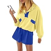 Fisoew Womens 2 Piece Sets Sweatsuits Casual Half Button Color Block Sweatshirts Running Shorts Tracksuits Fall Outfits