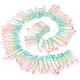 BEADIA Light Blue/Pink Titanium Coated Crystal Quartz Spike Point Stick Beads Rough 1.0"-1.5" for Jewelry Making 15 Inch/Strand